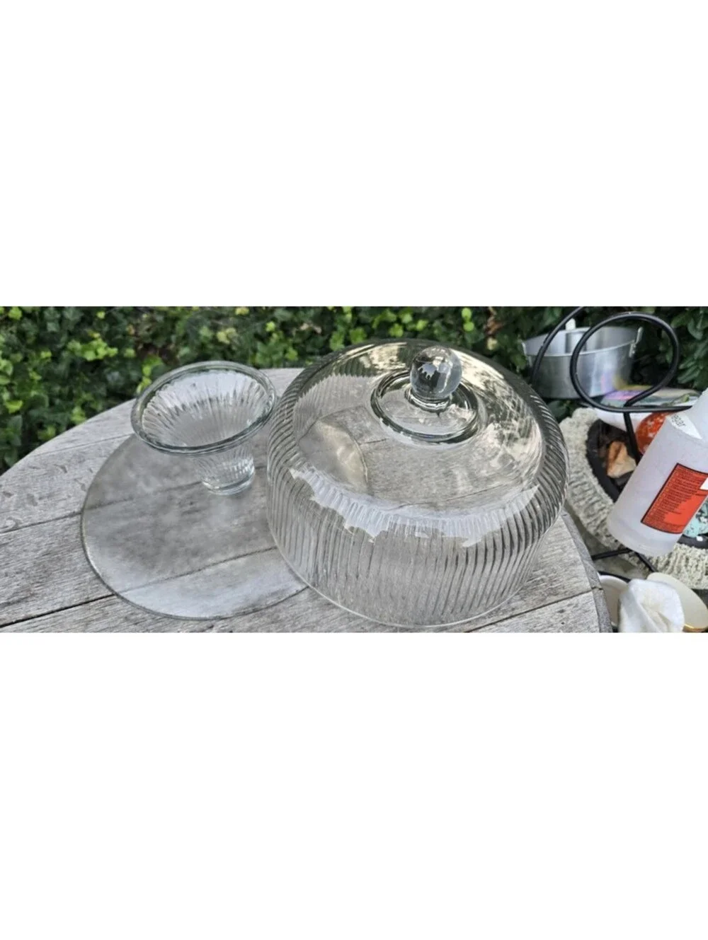 Clear Glass Anchor Hocking Ribbed Glass Cake Stand Doubles As A Punch Bowl